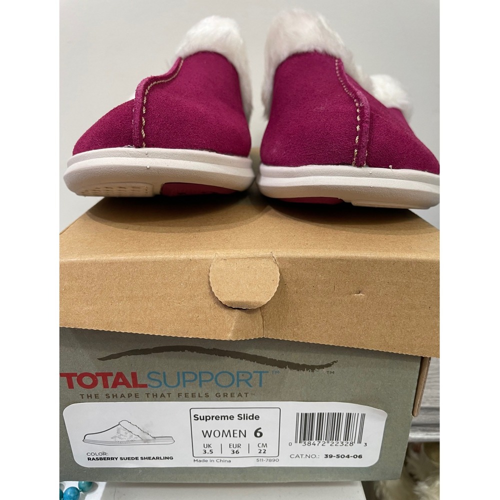 Spenco Total Support Supreme Slide Raspberry‎ Suede Shearling Slippers Womens 6
